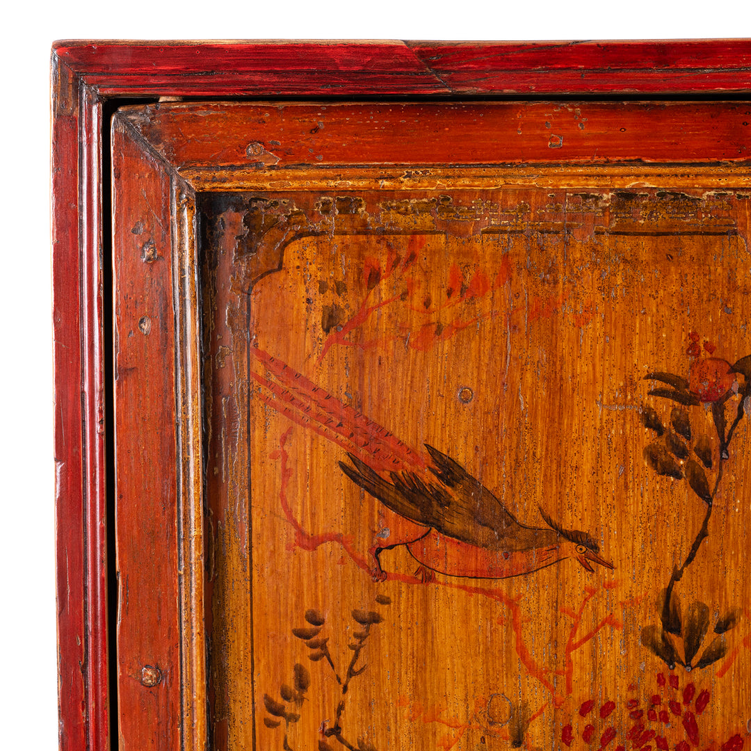 Top Corner Detail From Antique Painted Mongolian Storage Cabinet | Indigo Antiques