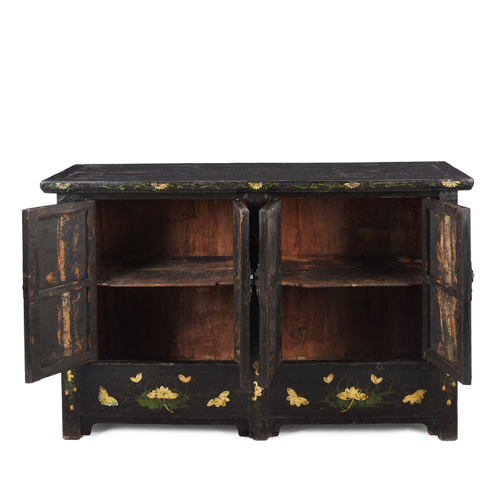 Open Doors Detail From Antique Chinese Black Lacquer Sideboard From Shanxi | Indigo Antiques