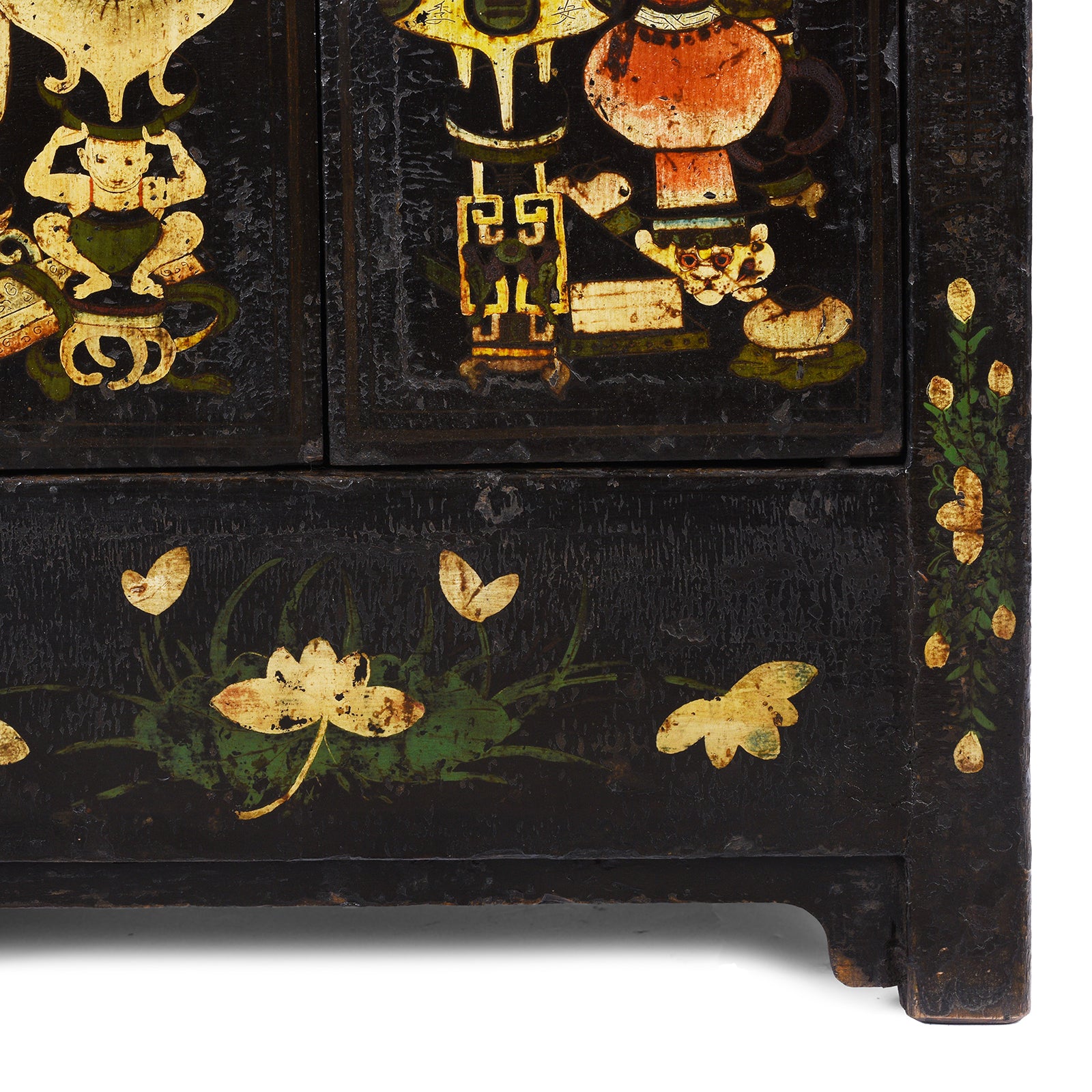 Bottom Corner Detail From Antique Chinese Black Lacquer Sideboard From Shanxi | Indigo Antiques