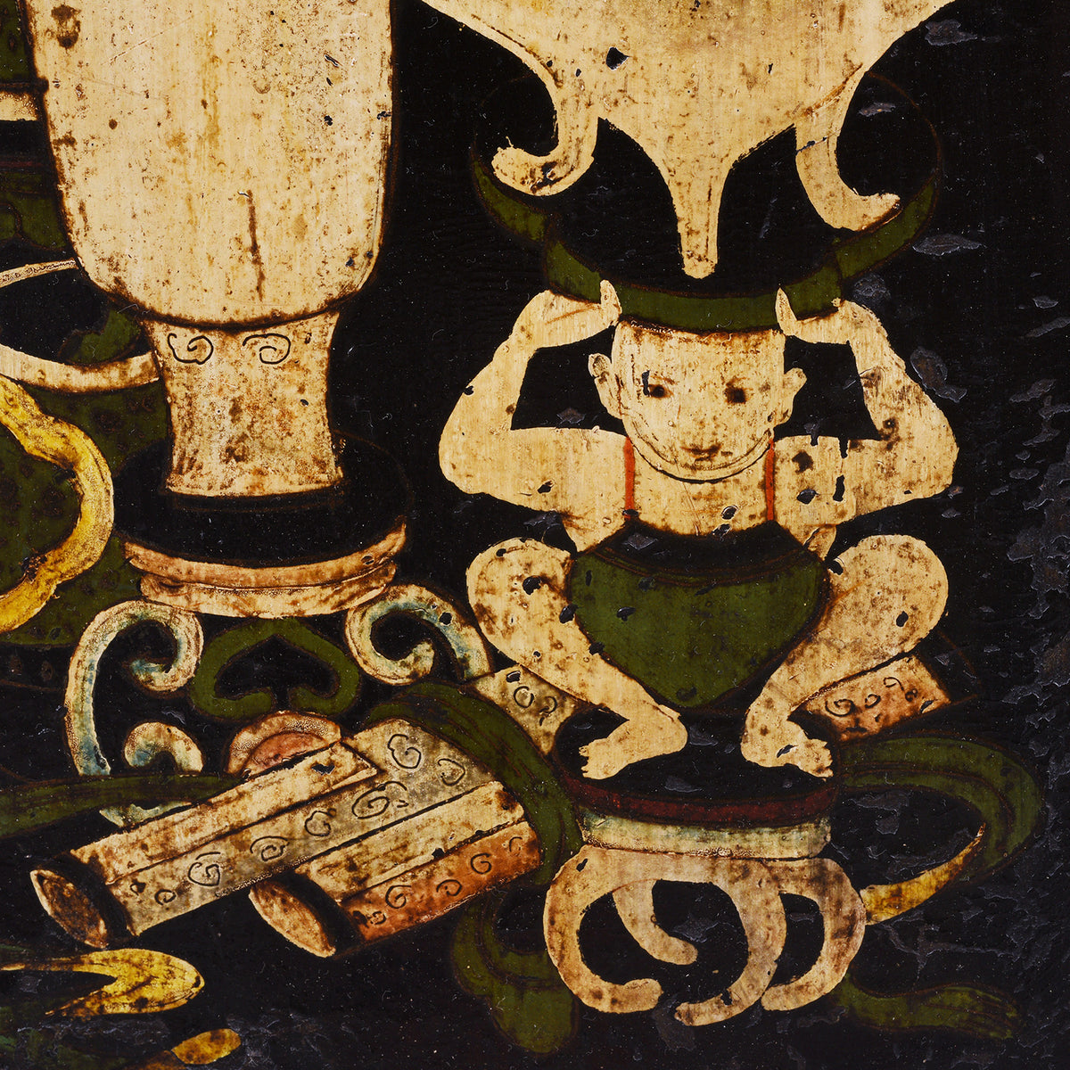 Paintwork Detail From Antique Chinese Black Lacquer Sideboard From Shanxi | Indigo Antiques