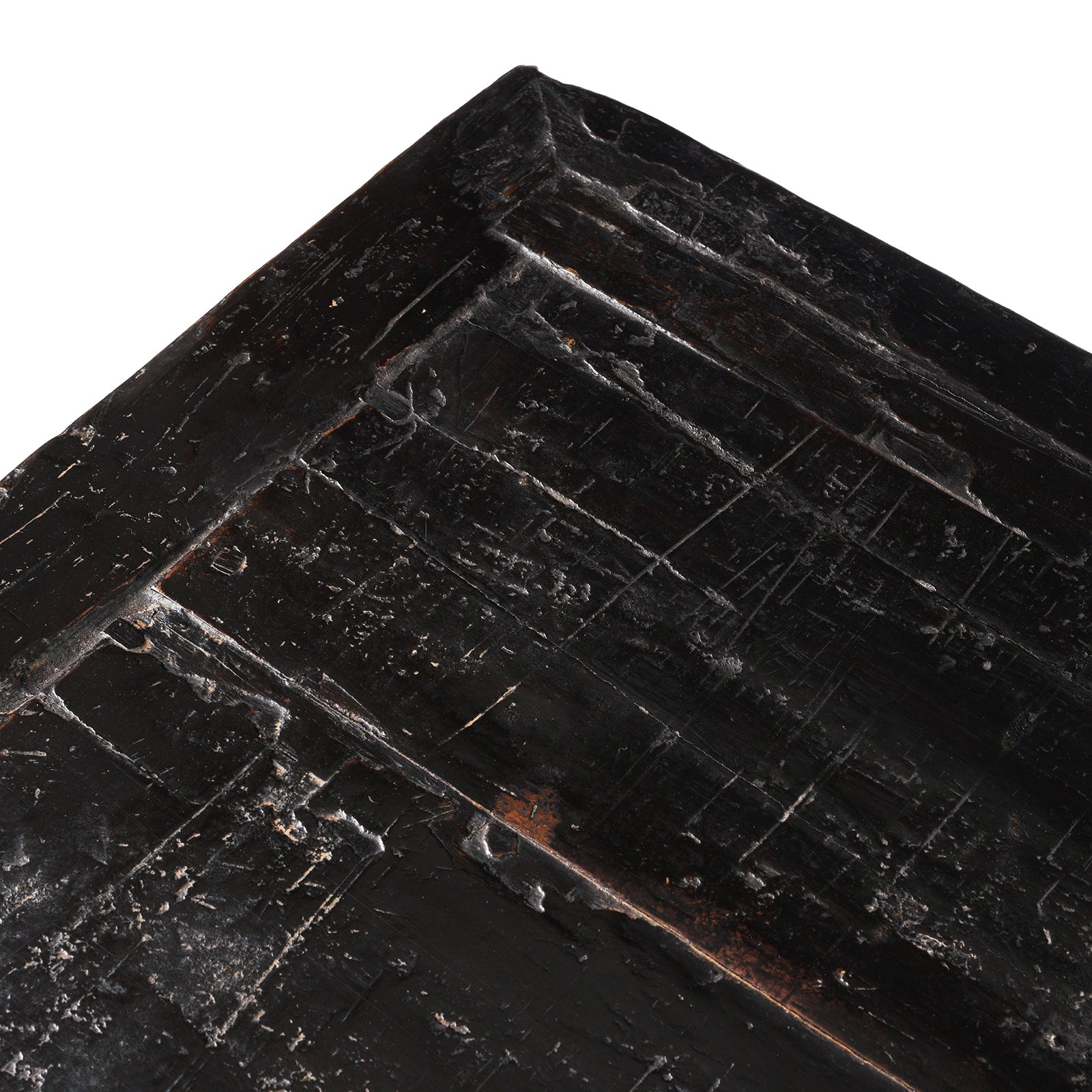 Corner Detail From Antique Chinese Black Lacquer Sideboard From Shanxi | Indigo Antiques