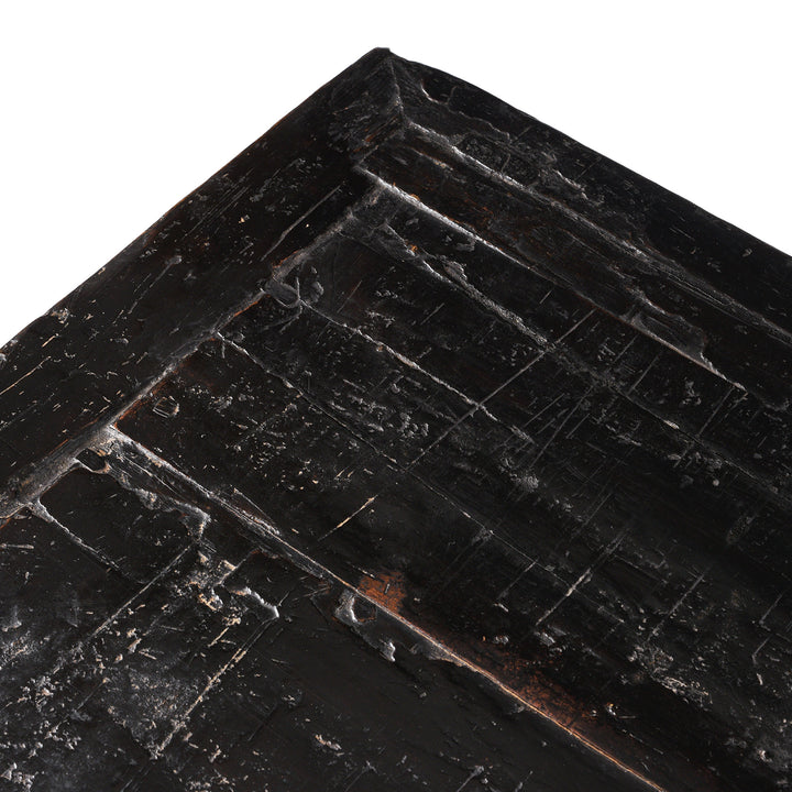 Corner Detail From Antique Chinese Black Lacquer Sideboard From Shanxi | Indigo Antiques