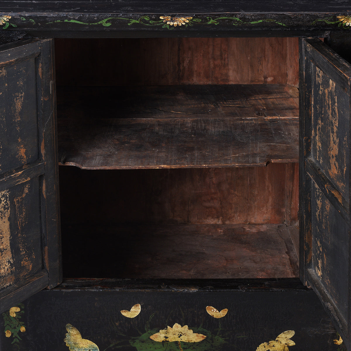 Interior Of Antique Chinese Black Lacquer Sideboard From Shanxi | Indigo Antiques