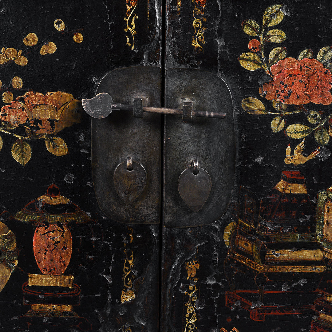 Locking Plate Detail From Antique Chinese Black Lacquer Sideboard From Shanxi | Indigo Antiques