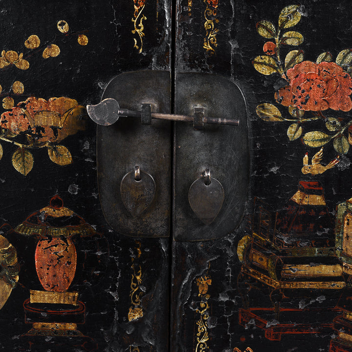 Locking Plate Detail From Antique Chinese Black Lacquer Sideboard From Shanxi | Indigo Antiques