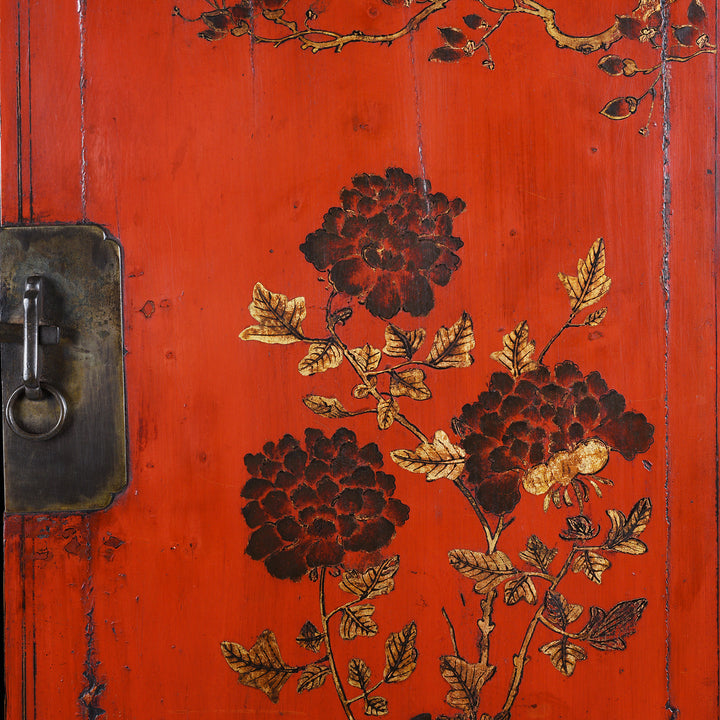 Artwork Detail From Antique Chinese Red Lacquer Wedding Cabinet | Indigo Antiques