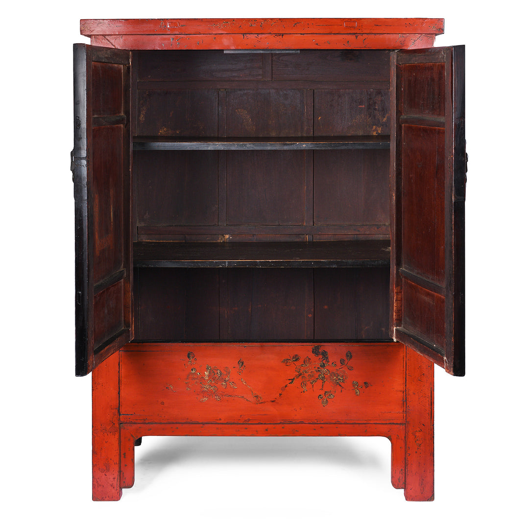 Interior Of Antique Chinese Red Lacquer Wedding Cabinet | Indigo Antiques