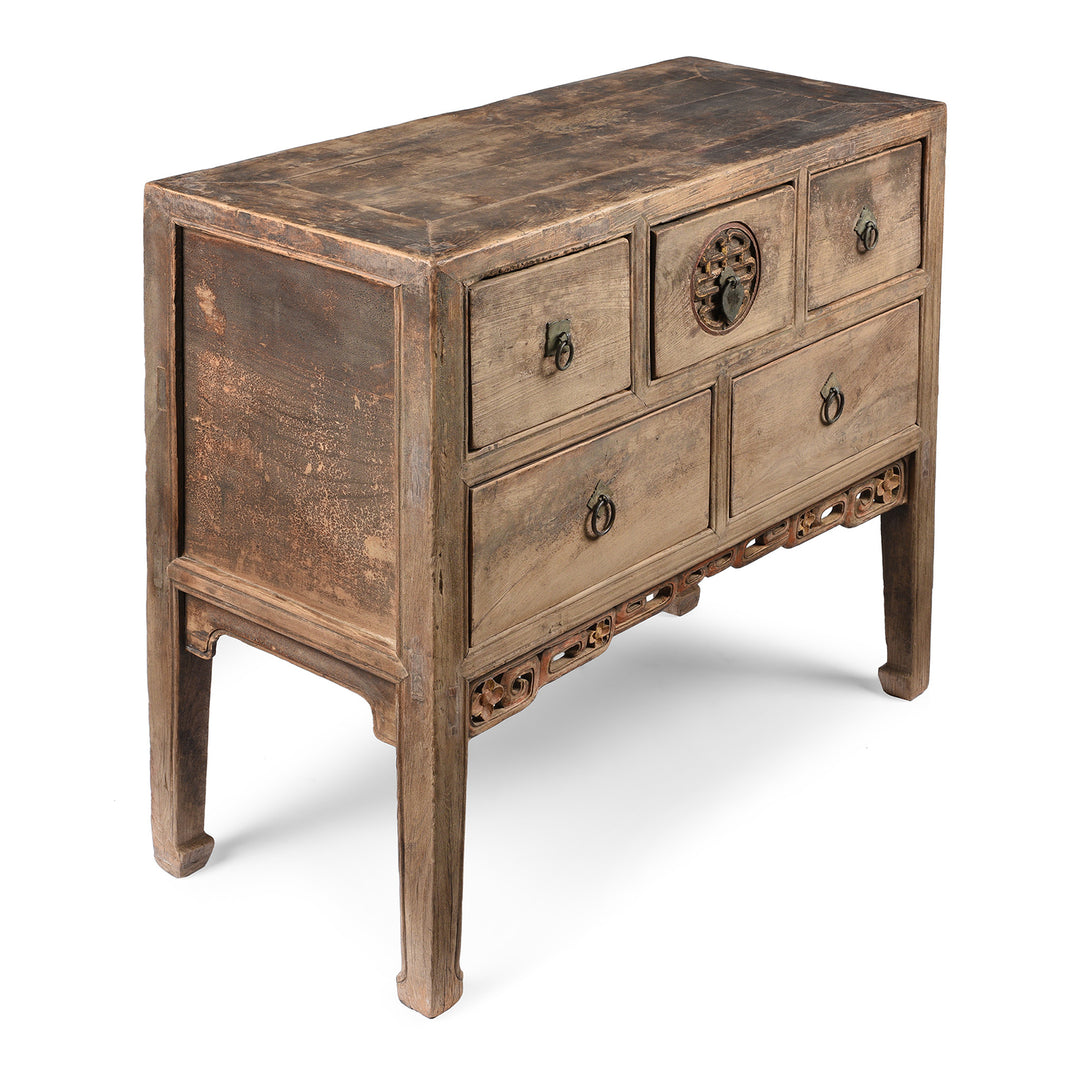 Angled View Of Antique Carved Elm Coffer Table From Shanxi Province - 19th Century | Indigo Antiques