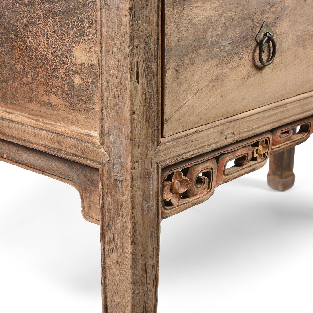 Corner Detail From Antique Carved Elm Coffer Table From Shanxi Province - 19th Century | Indigo Antiques