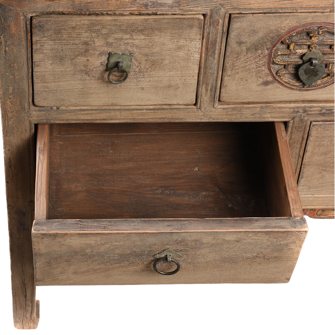 Open Drawer View Of Antique Carved Elm Coffer Table From Shanxi Province - 19th Century | Indigo Antiques