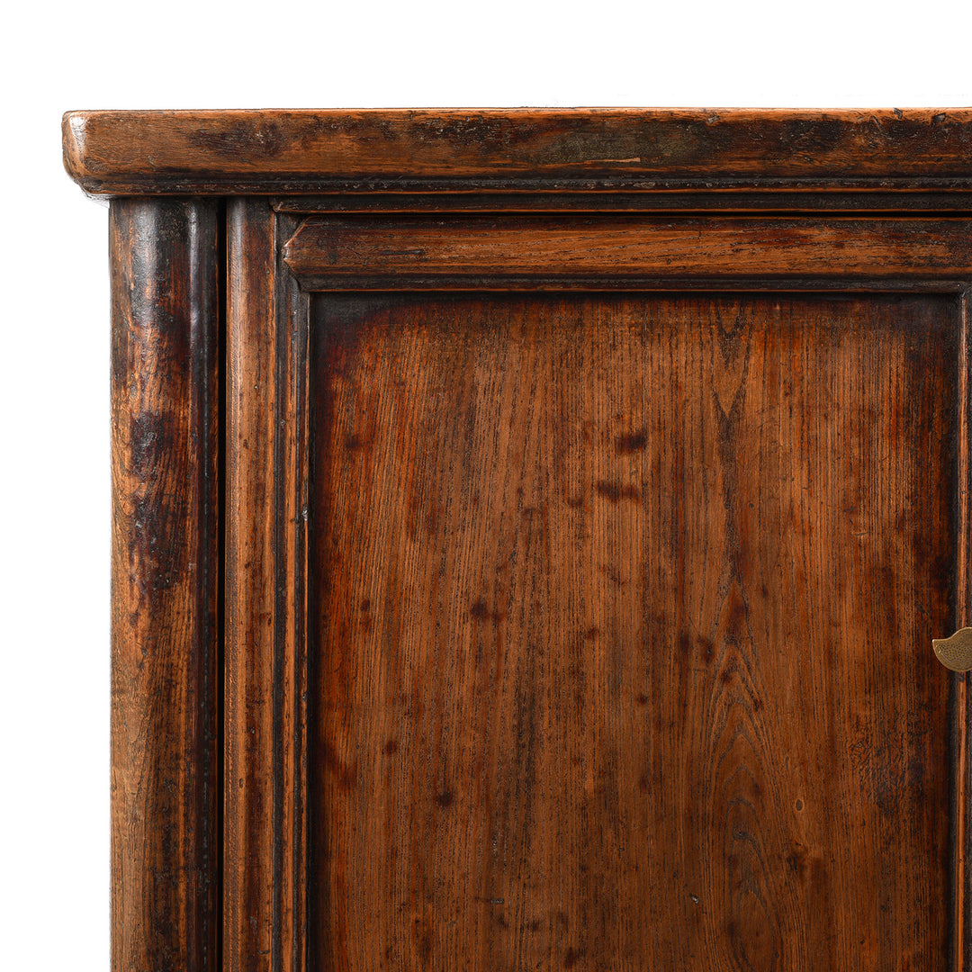 Corner Detail From Antique Ming Style Elm Side Cabinet From Shanxi | Indigo Antiques