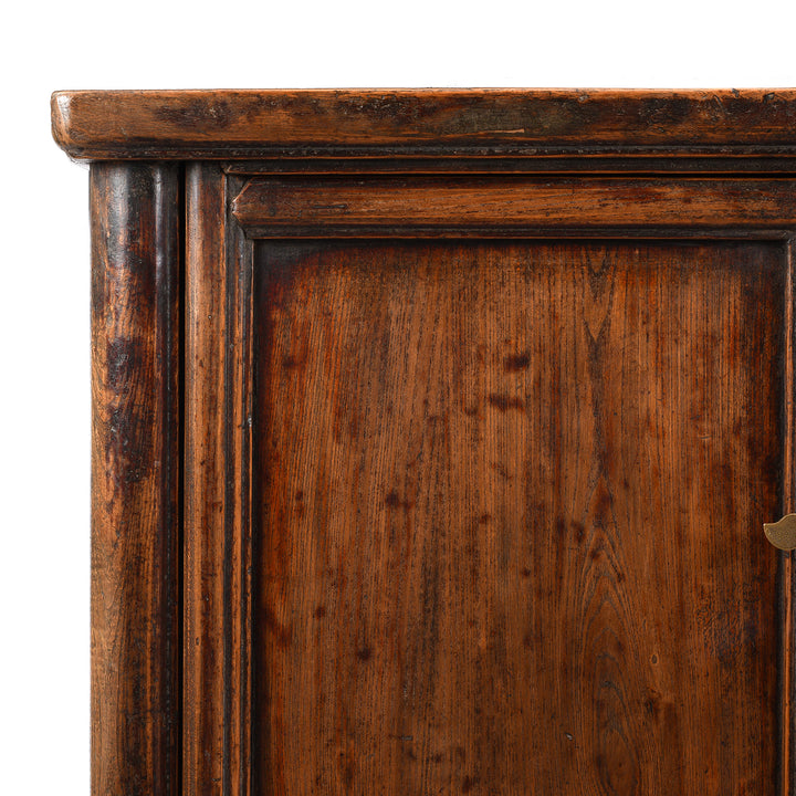 Corner Detail From Antique Ming Style Elm Side Cabinet From Shanxi | Indigo Antiques