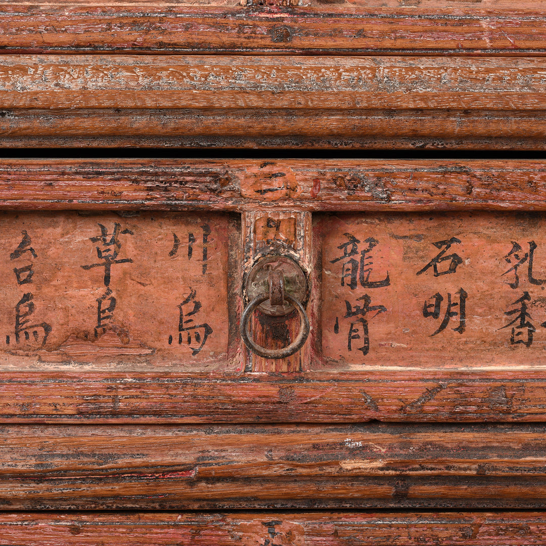 Drawer Detail From Antique Painted Apothecary Chest From Shanxi Province - 19th Century | Indigo Antiques