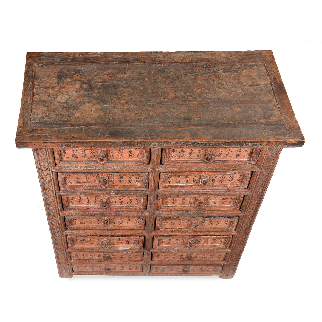 Top Down View Of Antique Painted Apothecary Chest From Shanxi Province - 19th Century | Indigo Antiques