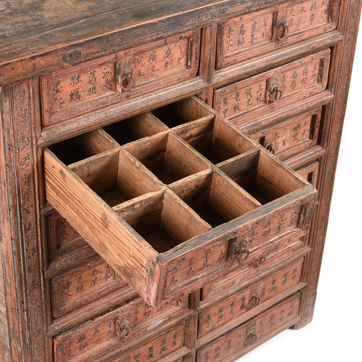 Drawer Detail From Antique Painted Apothecary Chest From Shanxi Province - 19th Century | Indigo Antiques