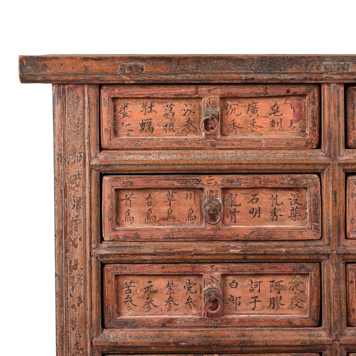 Corner Detail From Antique Painted Apothecary Chest From Shanxi Province - 19th Century | Indigo Antiques