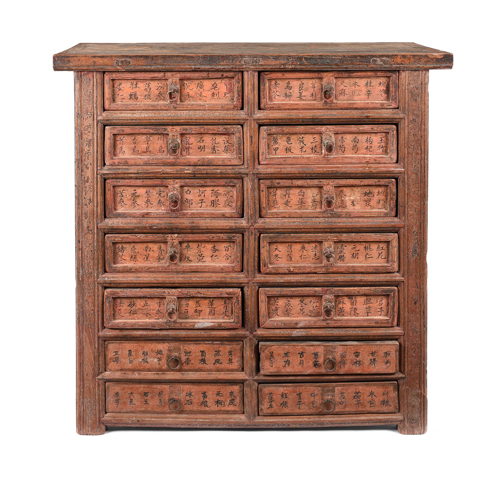 Antique Chinese Painted Apothecary Chest From Shanxi Province In Front of Chinese Screens | Indigo Antiques
