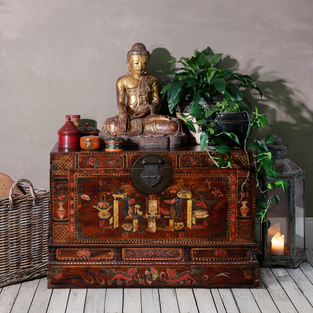 Red Painted Trunk From Shanxi - Ca 1900