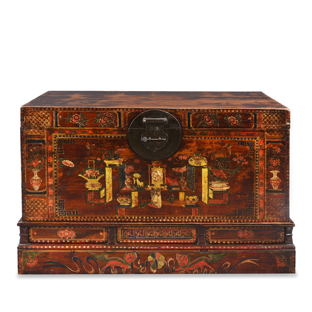 Red Painted Trunk From Shanxi - Ca 1900