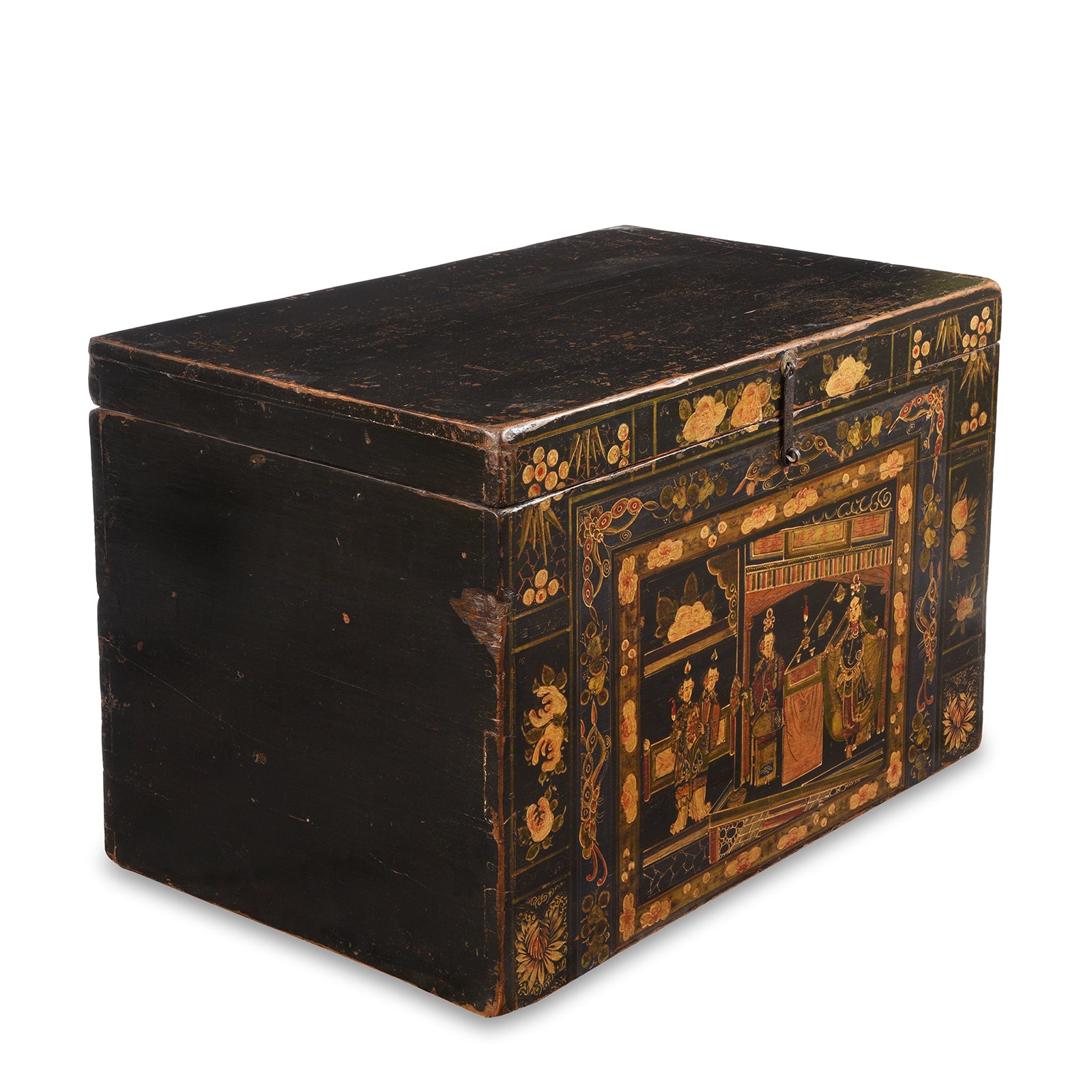 Angled View Of Antique Chinese Opera Chest From Shanxi | Indigo Antiques