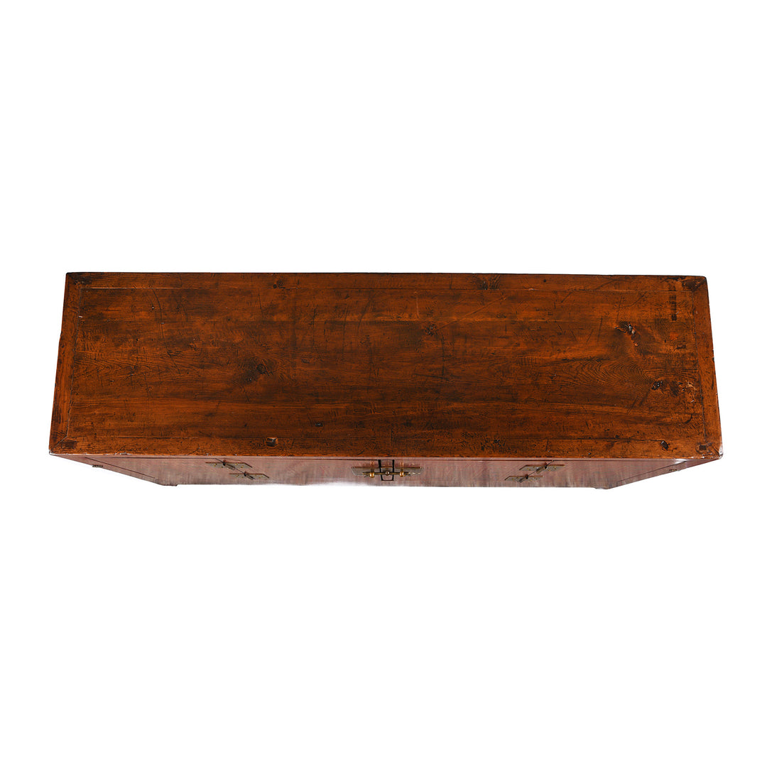 Top Down View Of Antique Red Lacquer Chinese Sideboard From Dongbei - Ca 1920 | INDIGO ANTIQUES