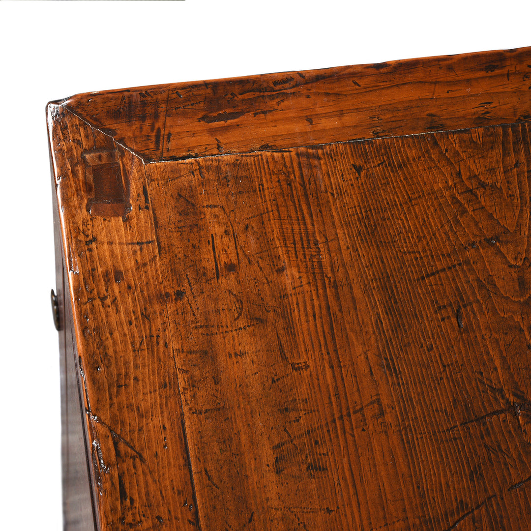 Top Detail From Antique Red Lacquer Chinese Sideboard From Dongbei - Ca 1920 | INDIGO ANTIQUES
