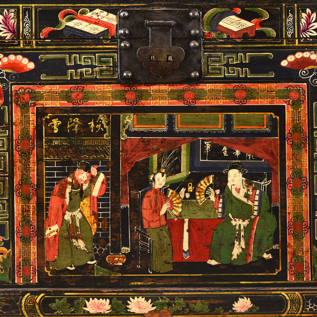 Central Design Detail From Antique Chinese Opera Chest From Shanxi | Indigo Antiques