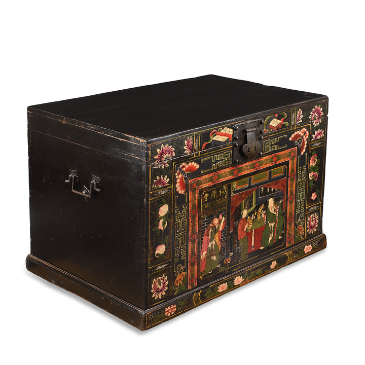 Angled VIew Of Antique Chinese Opera Chest From Shanxi | Indigo Antiques