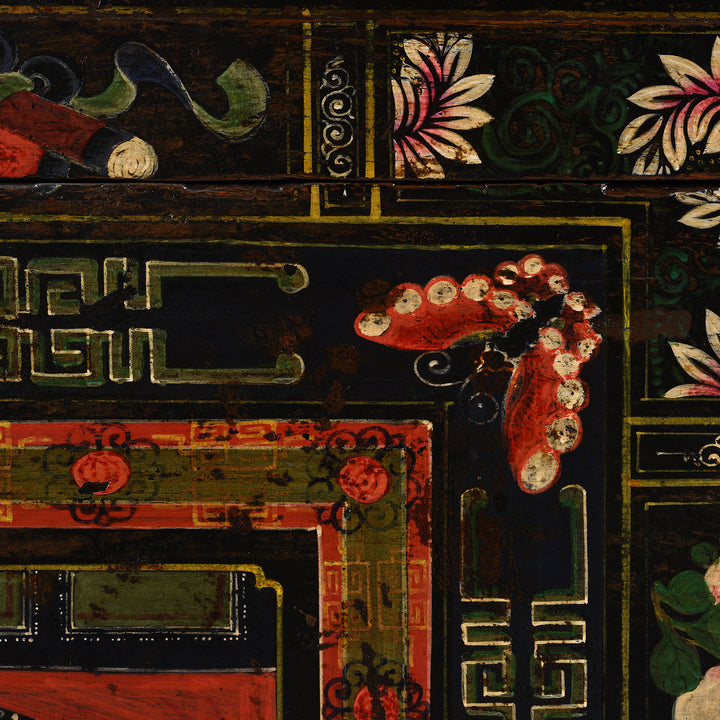Paintwork Detail From Antique Painted Elm Opera Chest From Shanxi Province - 19th Century | Indigo Antiques