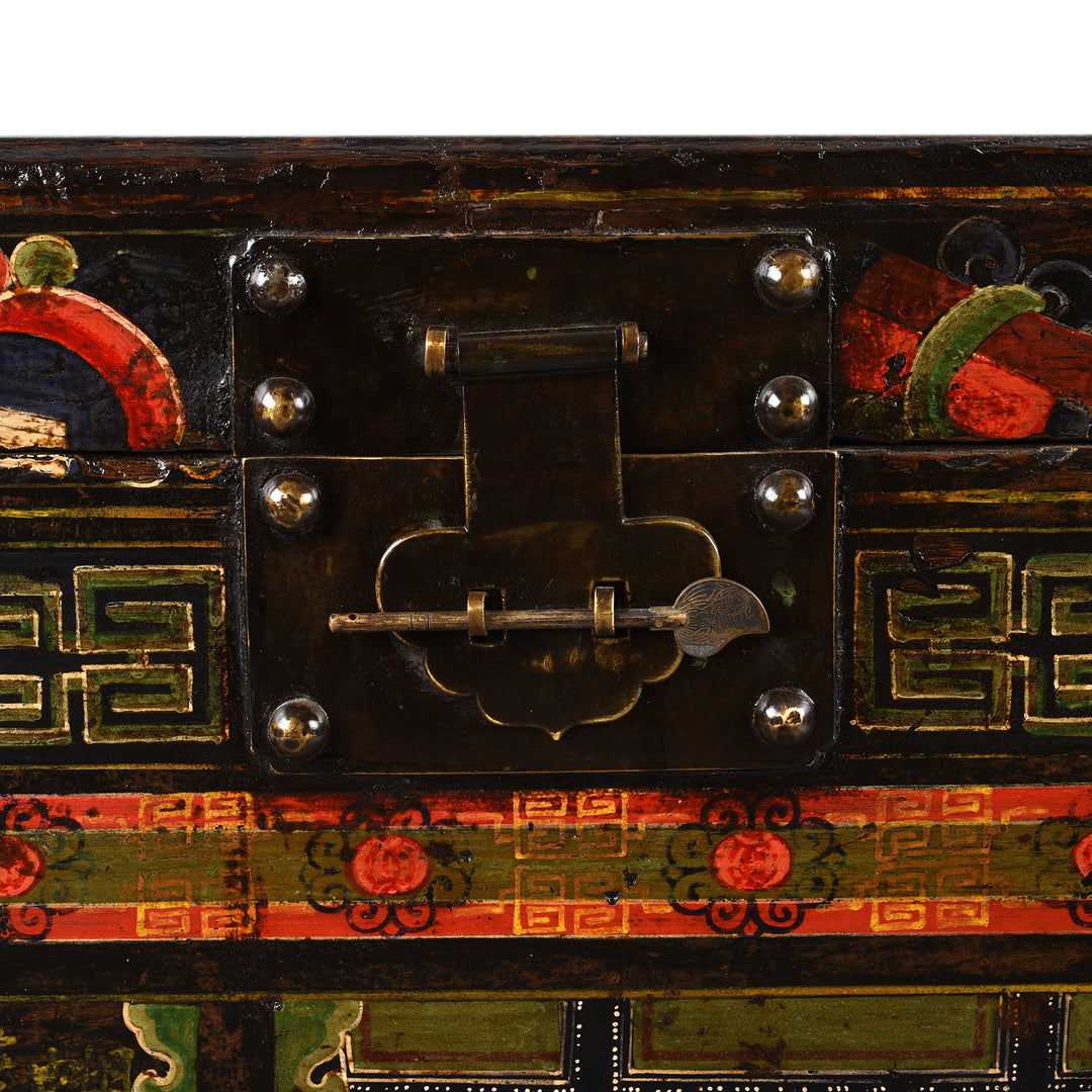 Latch Detail From Antique Painted Elm Opera Chest From Shanxi Province - 19th Century | Indigo Antiques