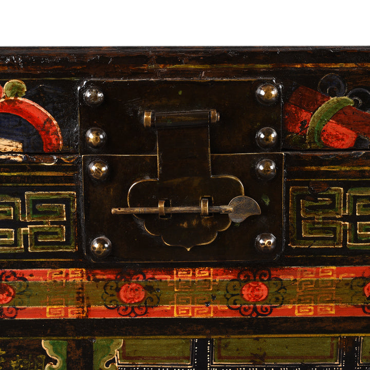 Latch Detail From Antique Painted Elm Opera Chest From Shanxi Province - 19th Century | Indigo Antiques