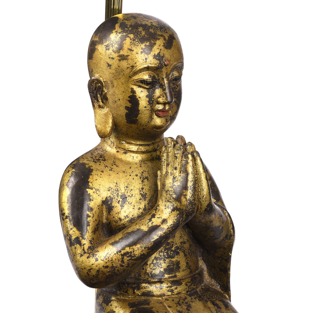 Kneeling Monk Statue made into lamp - on a marble base | Indigo Antiques