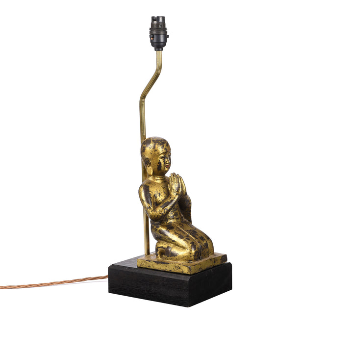 Kneeling Monk Statue made into lamp - on a marble base | Indigo Antiques