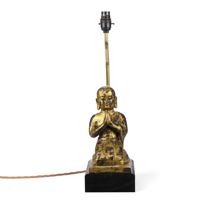 Kneeling Monk Statue made into lamp - on a marble base | Indigo Antiques
