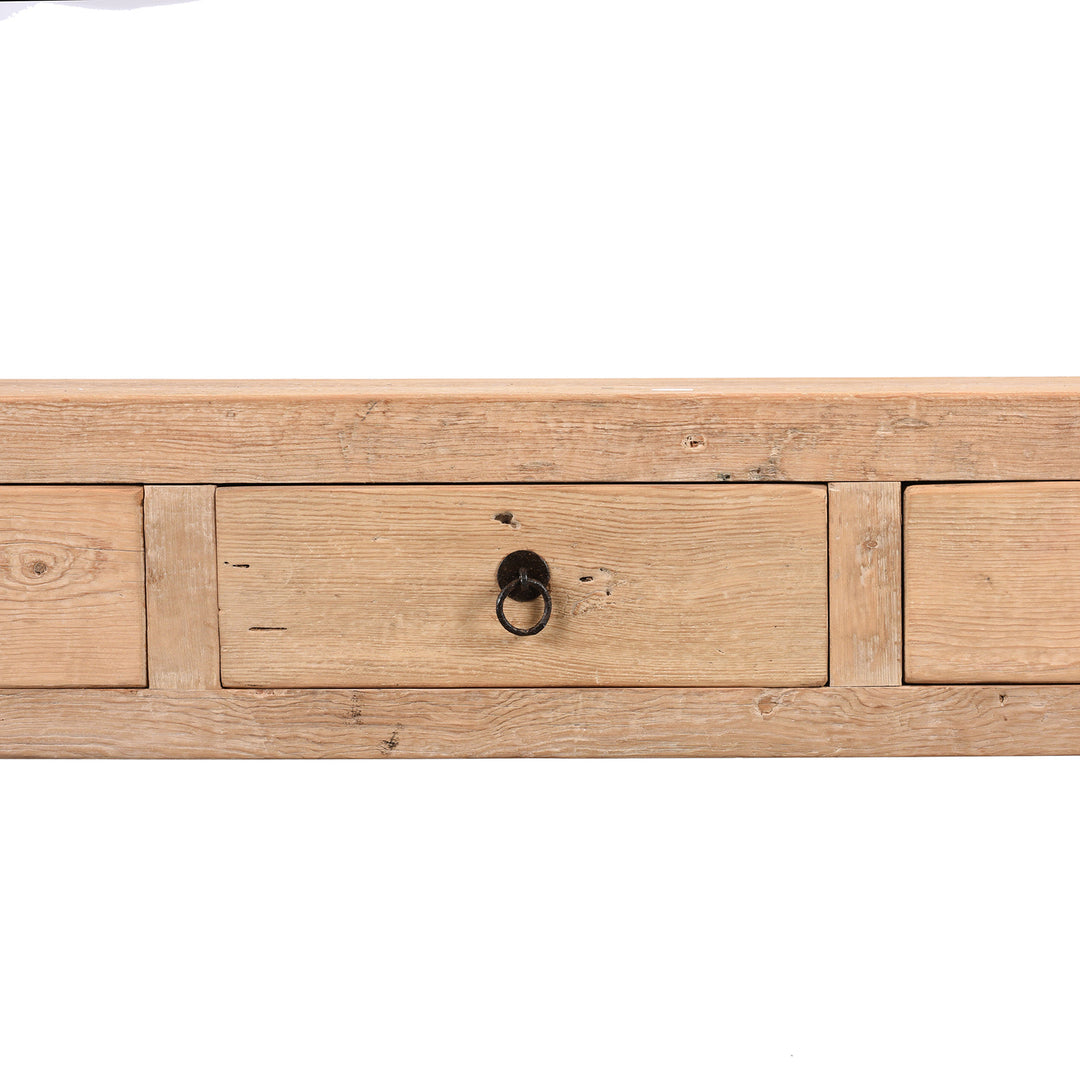 Drawer Detail From 4 Drawer Console Table Made From Reclaimed Pine | Indigo Antiques