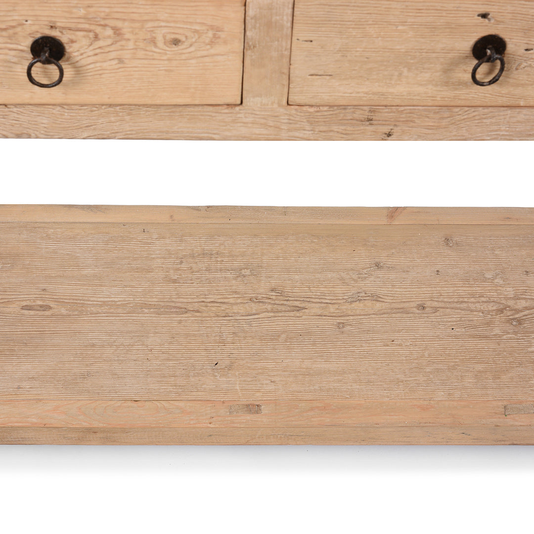 Shelf Detail From 4 Drawer Console Table Made From Reclaimed Pine | Indigo Antiques