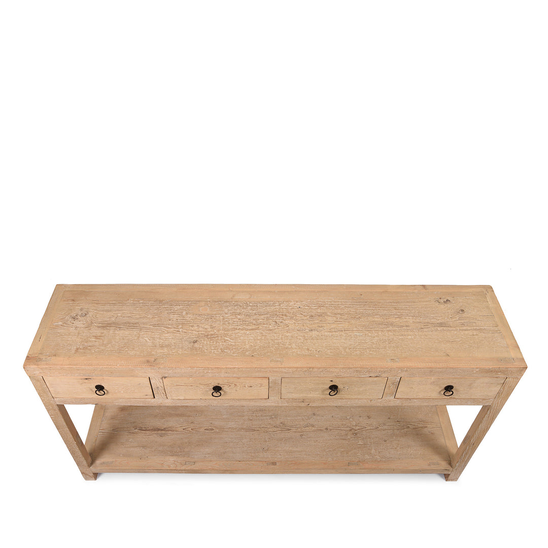 Top Down View Of 4 Drawer Console Table Made From Reclaimed Pine | Indigo Antiques