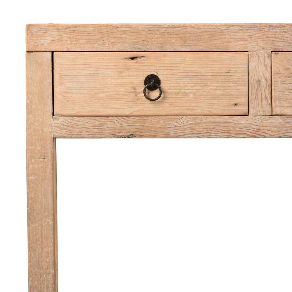 Corner Detail From 4 Drawer Console Table Made From Reclaimed Pine | Indigo Antiques