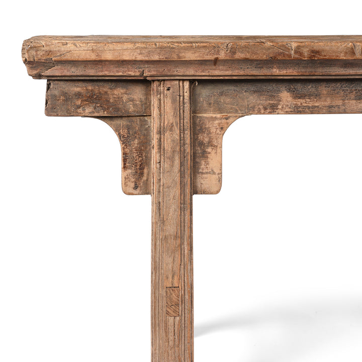Corner Detail From Antique Elm Chinese Spring Bench From Shanxi Province | Indigo Antiques