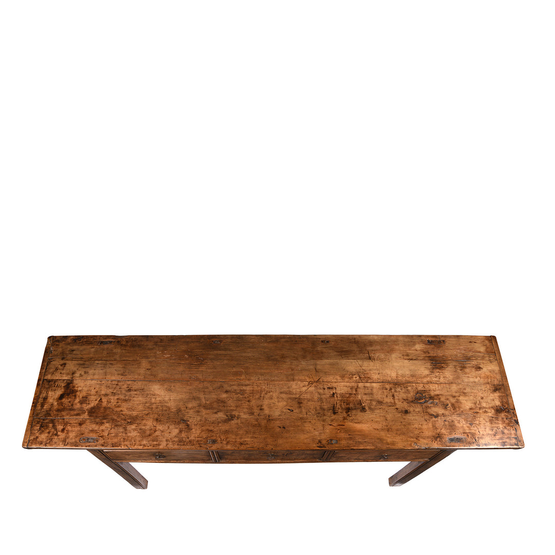 Top Down View Of Antique Antique Three Drawer Console Table From Shandong - 19th Century | Indigo Antiques