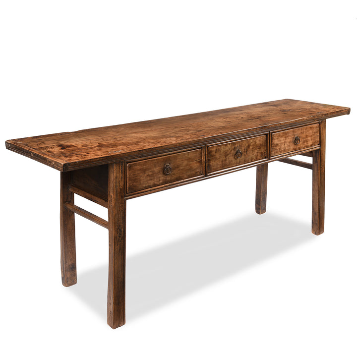 Angled View Of Antique Antique Three Drawer Console Table From Shandong - 19th Century | Indigo Antiques
