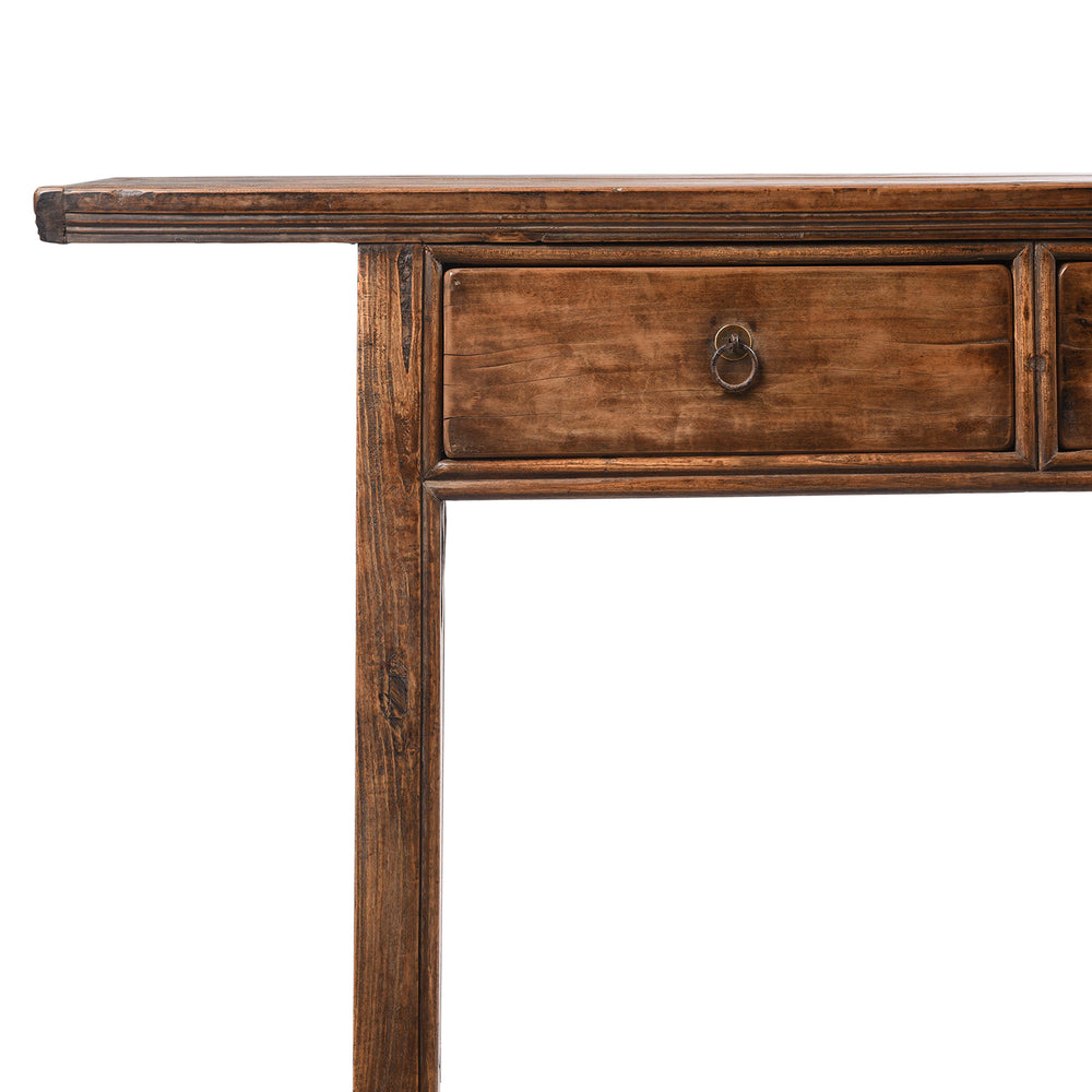 Corner Detail From Antique Antique Three Drawer Console Table From Shandong - 19th Century | Indigo Antiques