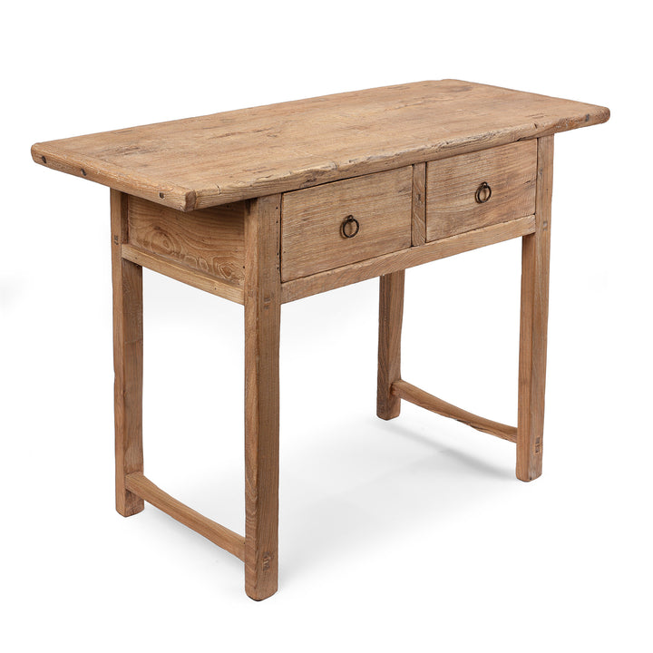 Angled View Of Antique Two Drawer Chinese Farmhouse Console Table | Indigo Antiques
