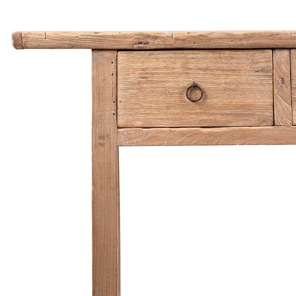 Corner Detail from Antique Two Drawer Chinese Farmhouse Console Table | Indigo Antiques