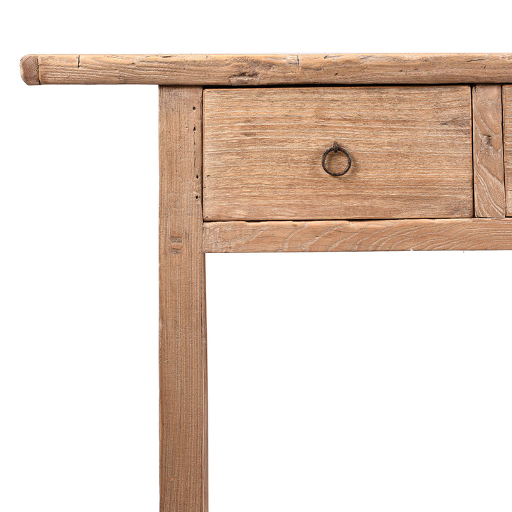 Corner Detail from Antique Two Drawer Chinese Farmhouse Console Table | Indigo Antiques