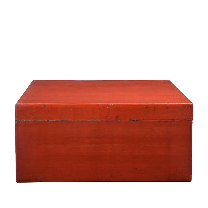 Back of Antique Red Leather Lacquer Trunk From Shanghai - Early 20th Century | Indigo Antiques