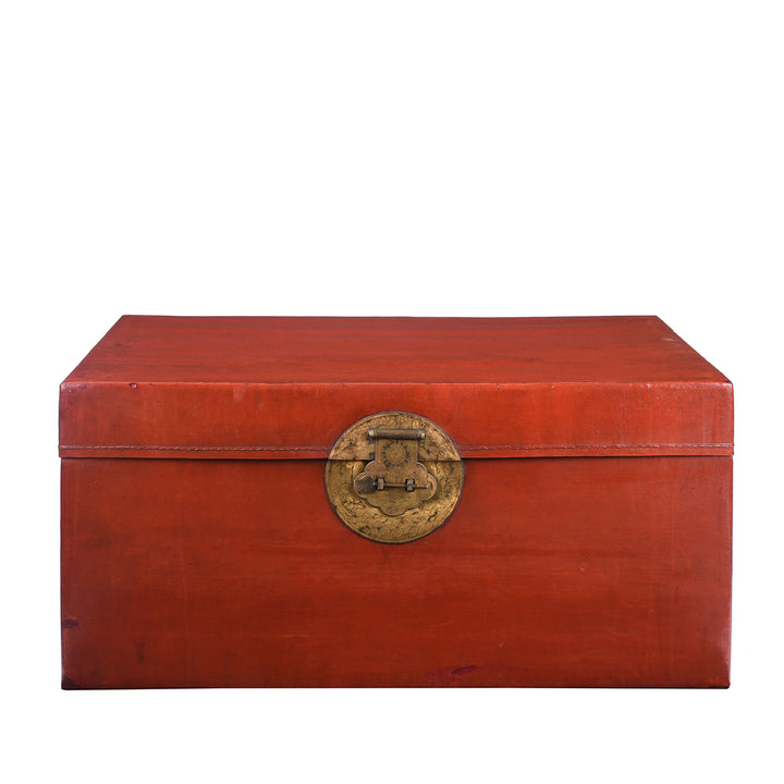 Antique Red Leather Lacquer Trunk From Shanghai - Early 20th Century | Indigo Antiques