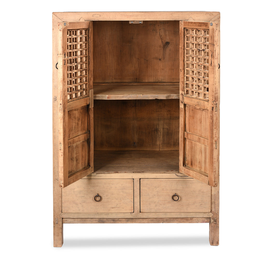 Open Doors View Of Antique Poplar Noodle Cabinet From Tianjin - 19th Century | Indigo Antiques
