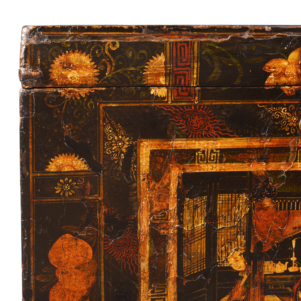 Corner Detail From Antique Chinese Opera Chest From Shanxi | Indigo Antiques