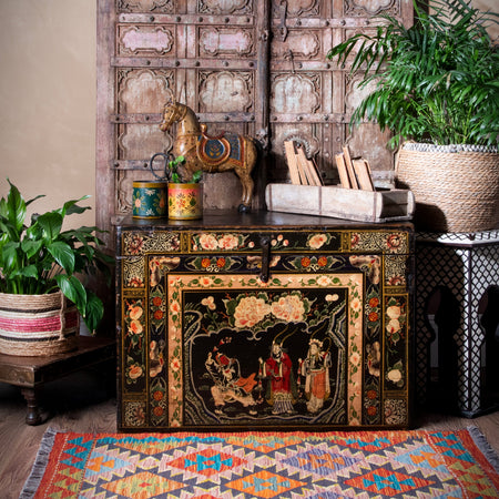 Painted Teak Door From Gujarat - 19th Century